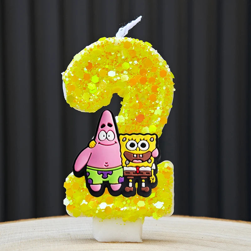 bougies forme chiffres spongebob patrick star anniversaire enfant decoration theme cartoon jaune orange blanc