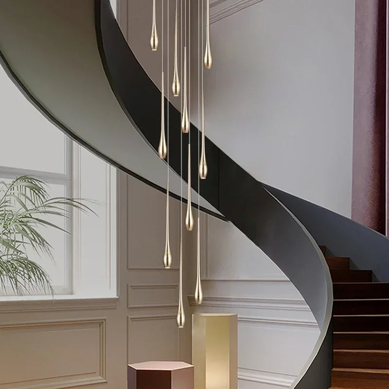 Suspension moderne dorée gouttes pluie opaques lumière chaude lumière blanche 90 260V