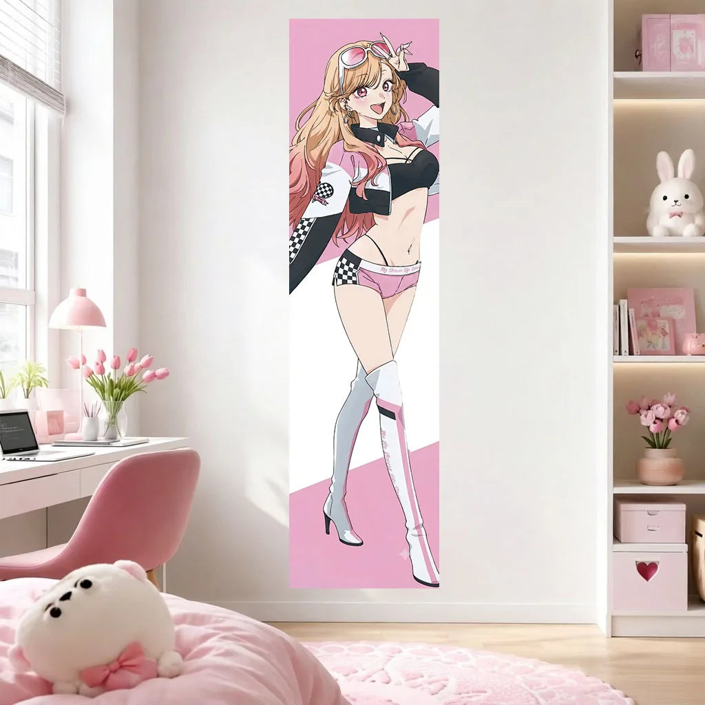 autocollant mural moderne illustration femme course rose blanc noir chambre décoration pop art