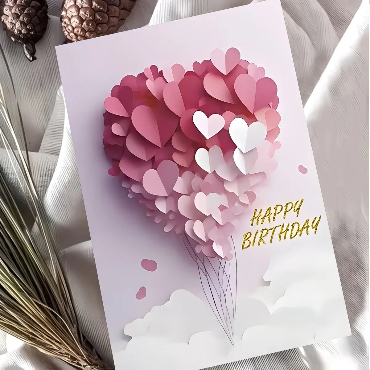carte vœux anniversaire cœur relief rose blanc enveloppe moderne élégante festive