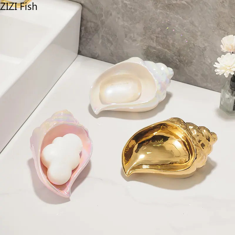 support savon coquillage iridescent or argent rose pâle moderne décoratif casa française respectueux environnement