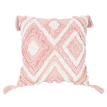 coussins boho chic rose clair blanc motif géométrique pompons opaques adhésifs