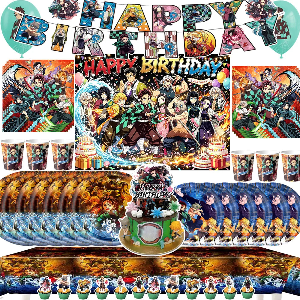 décoration anniversaire enfant anime assiettes gobelets nappe bannière serviettes toppers cupcakes