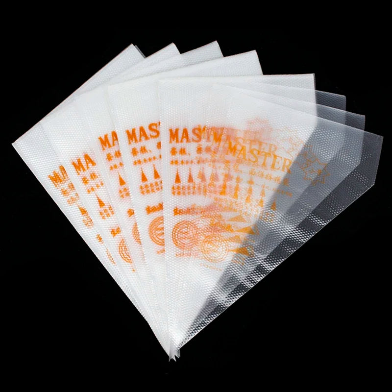 sacs pâtisserie jetables blancs imprimés orange triangles cercles coniques grande moyenne petite