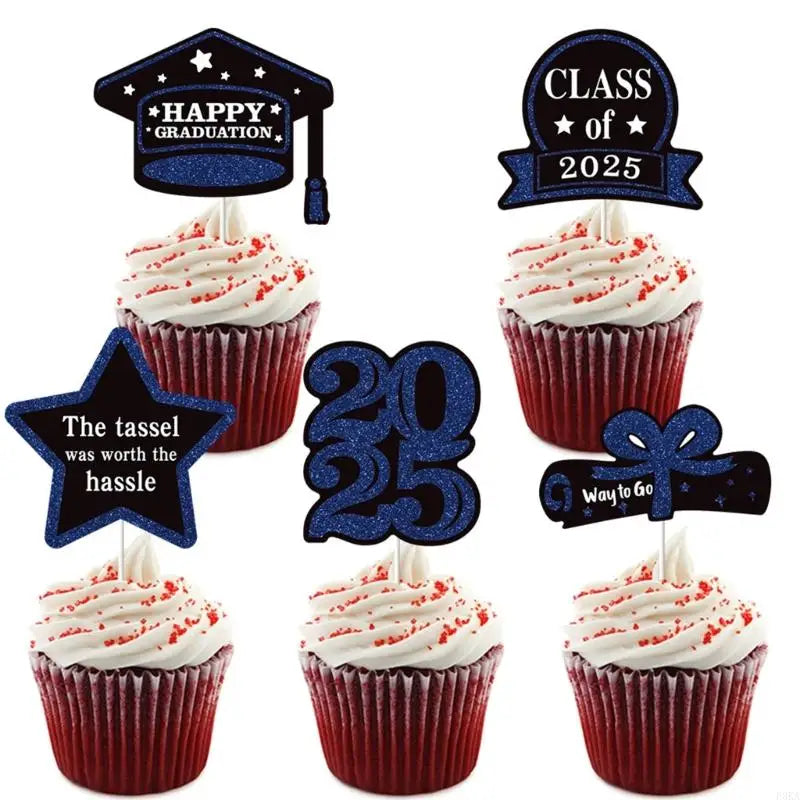 décorations cupcakes fête anniversaire glitter doré noir bleu vert piques messages graduation chiffres