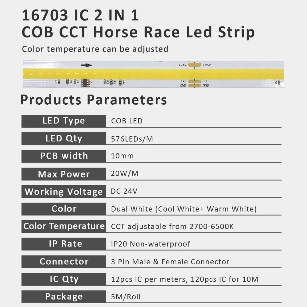 ruban led blanc adhésif moderne contrôle rf 10m 576leds 24v cct dualwhite