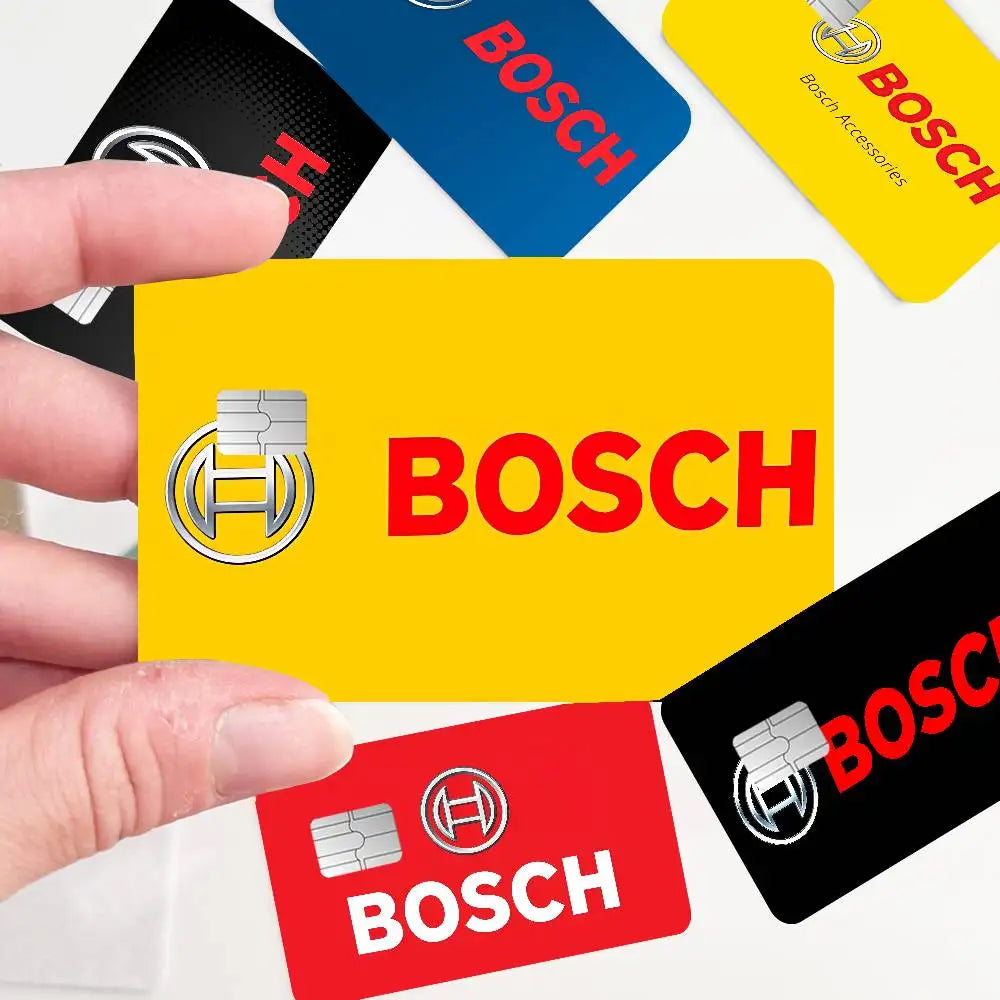 étui carte bancaire adhésif waterproof moderne logo bosch blanc fond noir points cartes crédit
