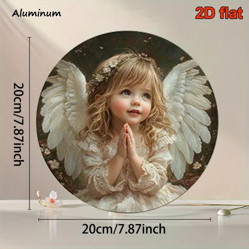 cadre mural classique ange petite fille couronne fleurs vêtements délicats bois beige romantiqueintérieur décoration