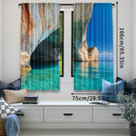 rideau bleu paysage marin moderne semi opaque polyester 75x166cm 105x230cm 130x210cm