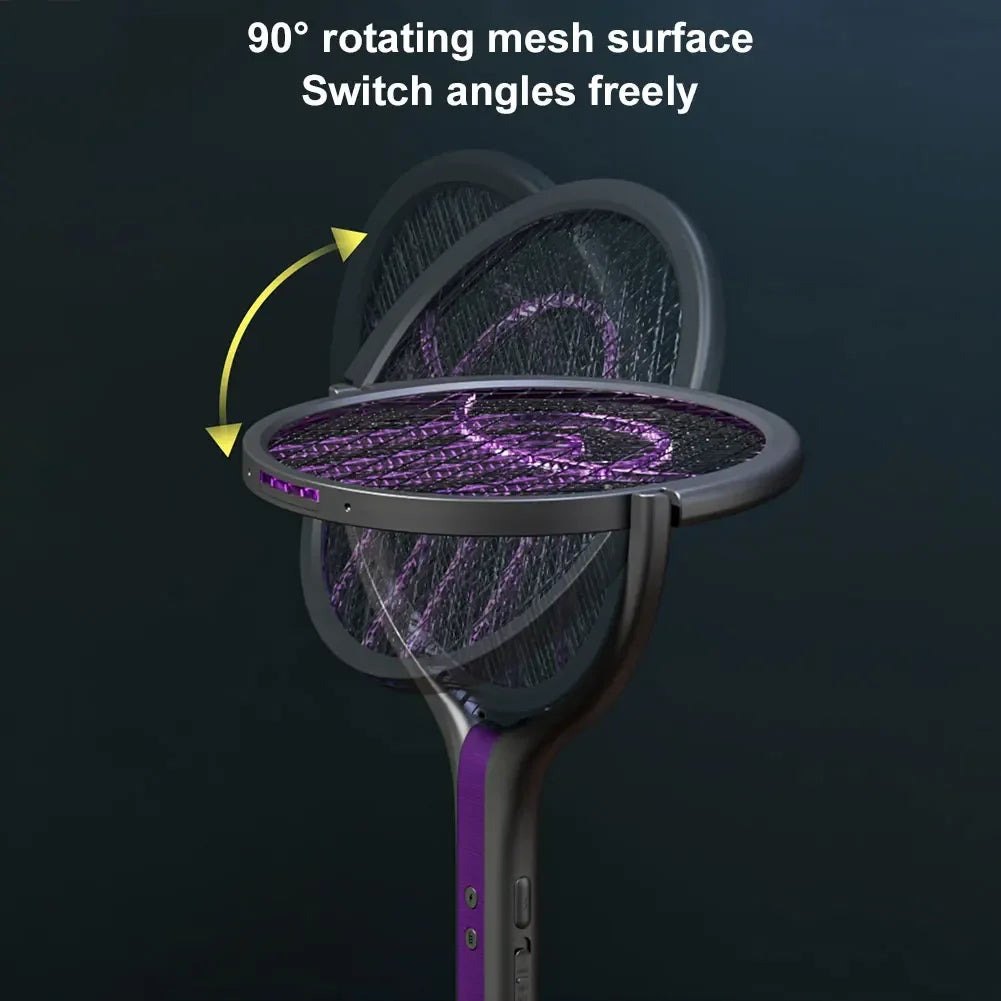 raquette électrique anti moustiques gris violet surface rotative moderne rechargeable fly swatter zapper