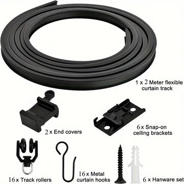 rideau rail flexible noir moderne clips suspension mur plafondversible