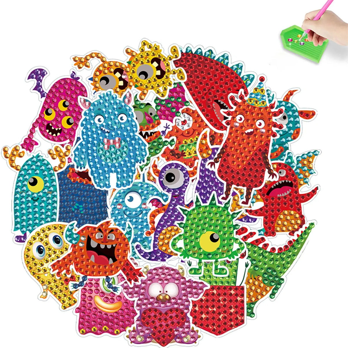stickers décoration monstres colorés diamant adhésif kit débutants modernes enfants adultes