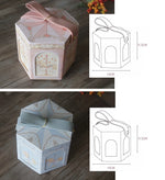boîtes cadeau hexagonales chevaux carrousel bleu rose rouge occasion fête vintage romantique boucle métallique