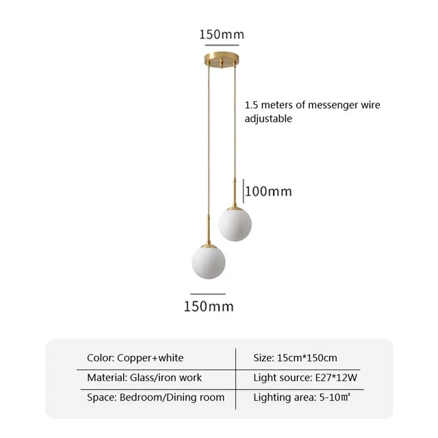 suspension lumineuse ornement sphérique blanc matière transparente moderne fixation câbles inclusion câble électrique