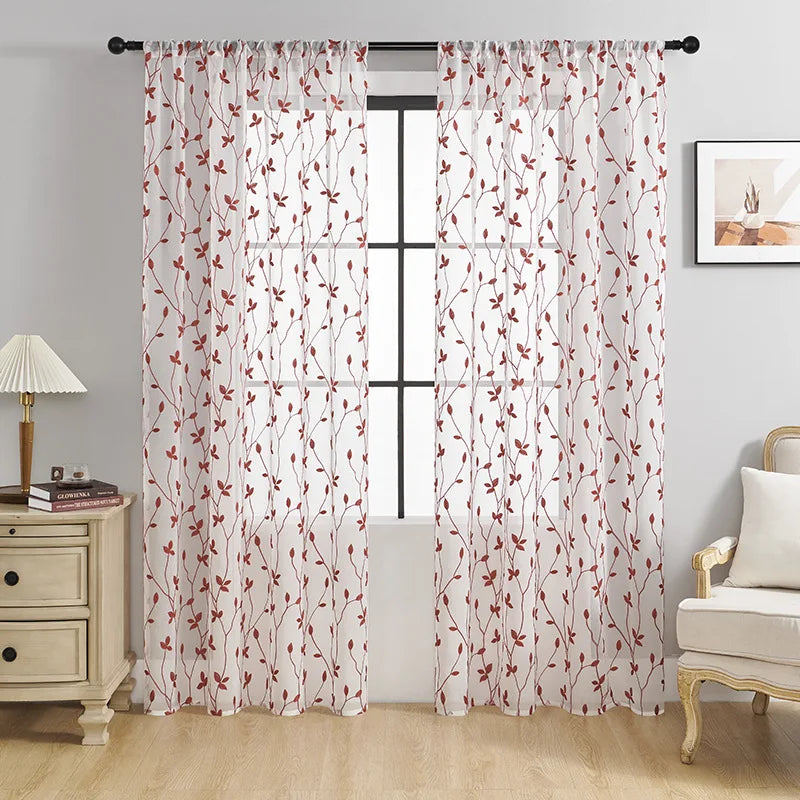 rideau transparent brodé feuilles protection uv polyester moderne blanc noir jaune vert turquoise floral