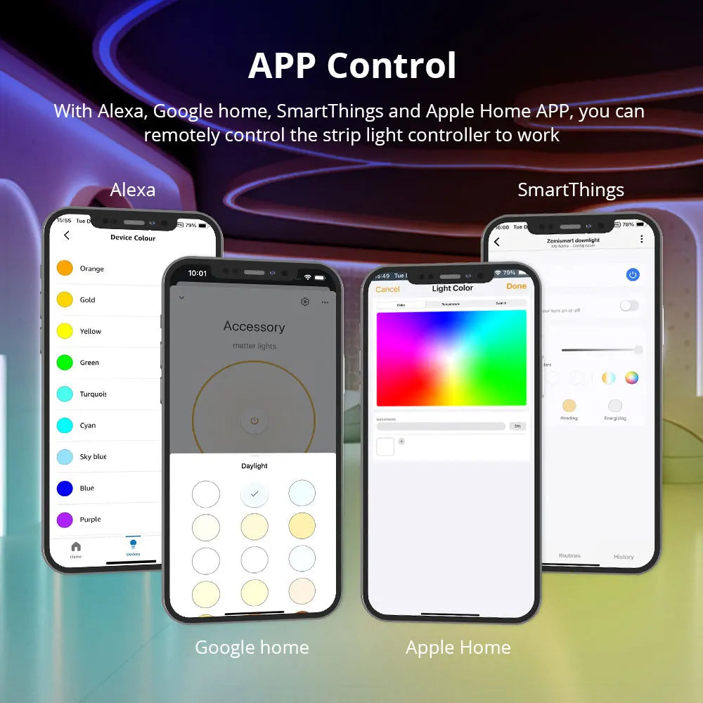 contrôleur bande led wifi compatible homekit google alexa smartthings contrôlabilité voix