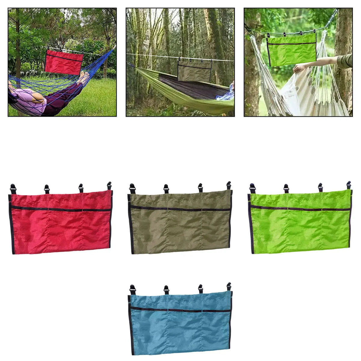 Sac hamac rouge vert bleu clips poches portable pratique moderne camping voyage