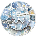 stickers decoratifs bleu clair fleurs coeurs animaux geometriques aesthetic ribbon plate tasse coeur peluche