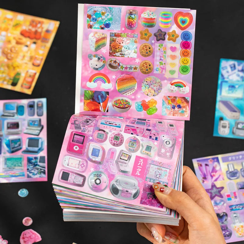 sticker vintage multicolore motifs animaux fruits bijoux téléphone ancien scrapbooking 20pcs