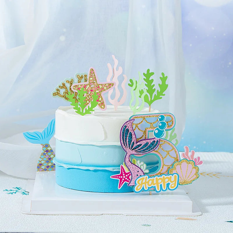 décoration gâteau poisson licorne étoile mer algues bulles coquillages thème sous marin fête anniversaire