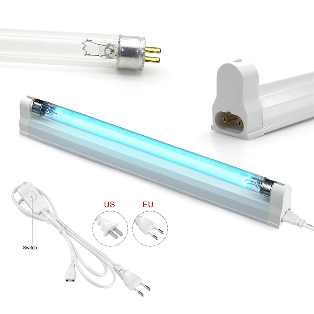 lampe uv stérilisation ozone 6w 8w blanc bleu moderne transparent cable prise us eu