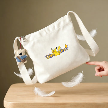 sac bandoulière toile blanc pikachu anime ours peluche grande capacité sac main