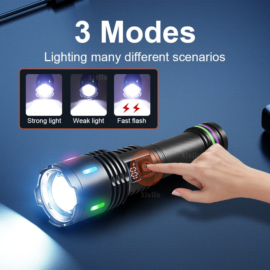 lampe torche noire laser rechargeable intense résistante autodéfense banque alimentation