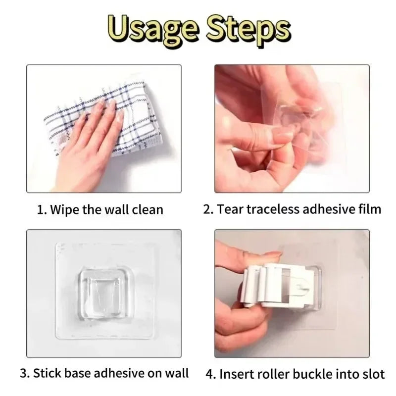 porte balai adhésif transparent blanc gris moderne support mops clips rangement cuisine salle bains