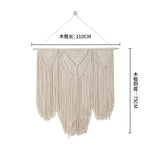 tapisserie macramé bohème franges géométriques beige clair mur décoration artisanal coton lavage main