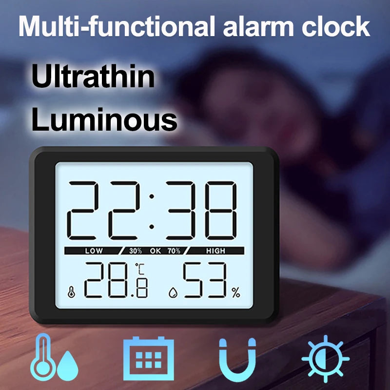 horloge multifonctionnelle affichage numérique température humidité minimaliste moderne réveil heures date snooze