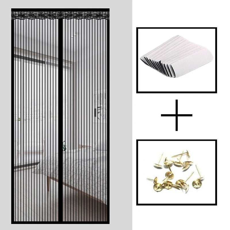 rideau porte magnétique anti moustiques noir maille fine moderne auto fermeture 91x210cm