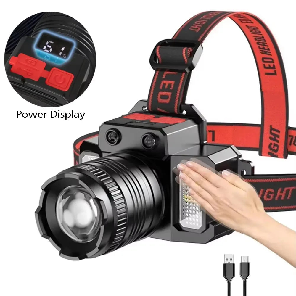 lampe frontale led noire moderne zoom clip rechargeable usb