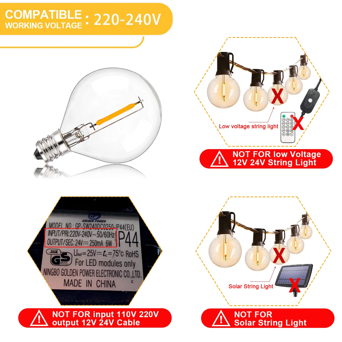 ampoule led globe transparent vintage filament doré e12 blanc chaud 2700kextérieurintérieur