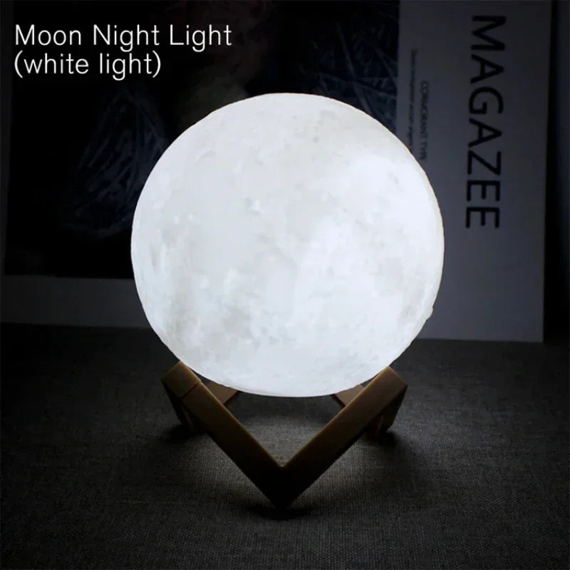 veilleuse lune led blanc moderne support bois chambre enfants lumière douce