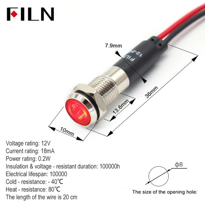 ampoule led indicatrice rouge blanc bleu vert jaune métal anodisé étanche ip67 gasket
