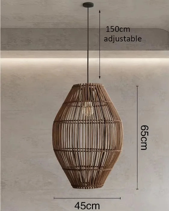 Suspension rattan tressée moderne naturelle salon chambre lumière chaîne métallique