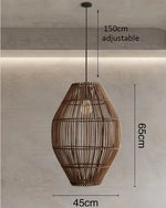 Suspension rattan tressée moderne naturelle salon chambre lumière chaîne métallique
