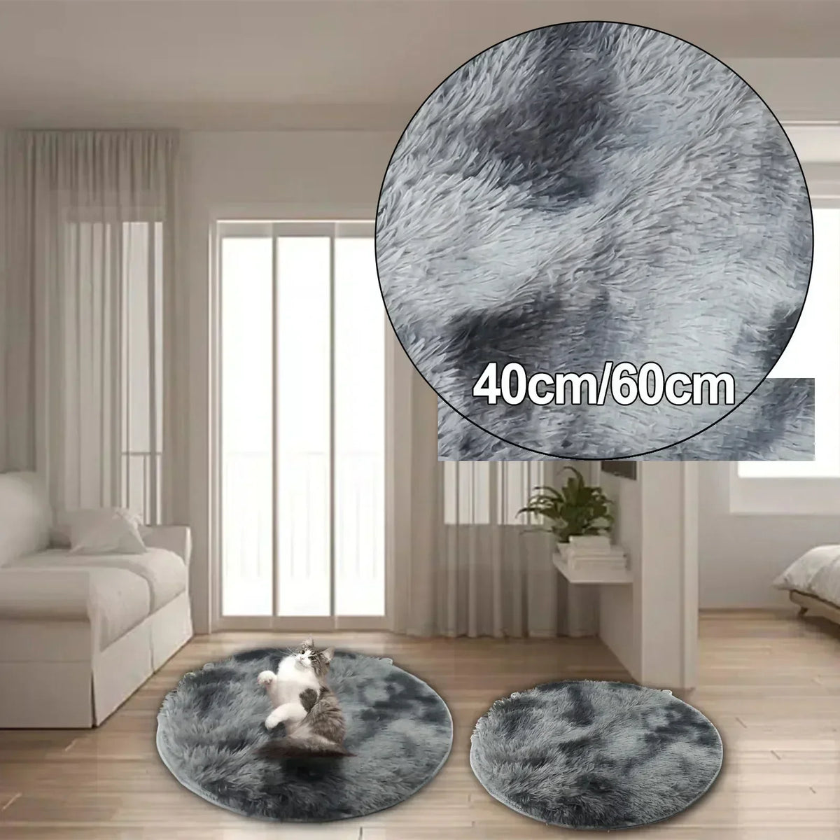 tapis rond moderne gris clair gris foncé doux uni fourré salon chambre bébé