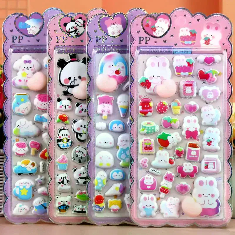 autocollants 3D animaux mignons fruits gâteaux nuages coeurs kawaii adhésifs