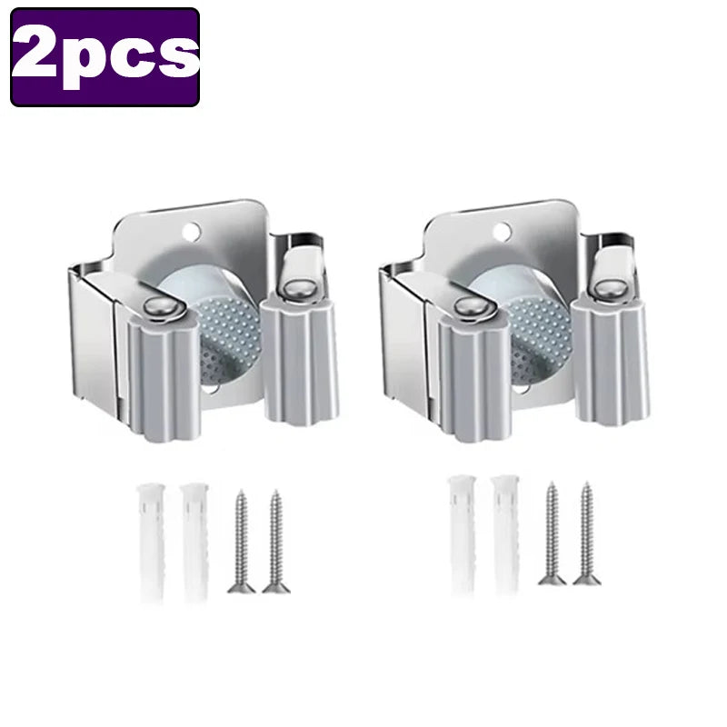 support mural balai anti dérapant acier inoxydable moderne salle bain clips noir argenté respectueux