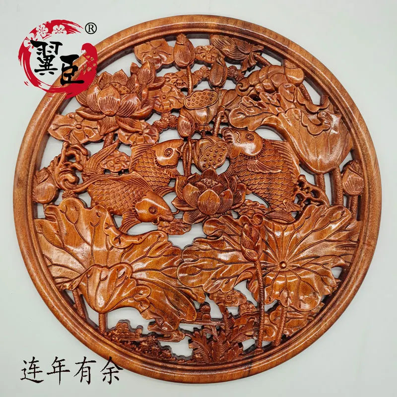 décoration murale bois sculpté oiseaux poissons fleurs traditionnelle circulaire animal compagnie