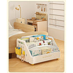 support livres blanc jaune moderne poignées compartiments livres support jouets transparent assemblage chambre enfant
