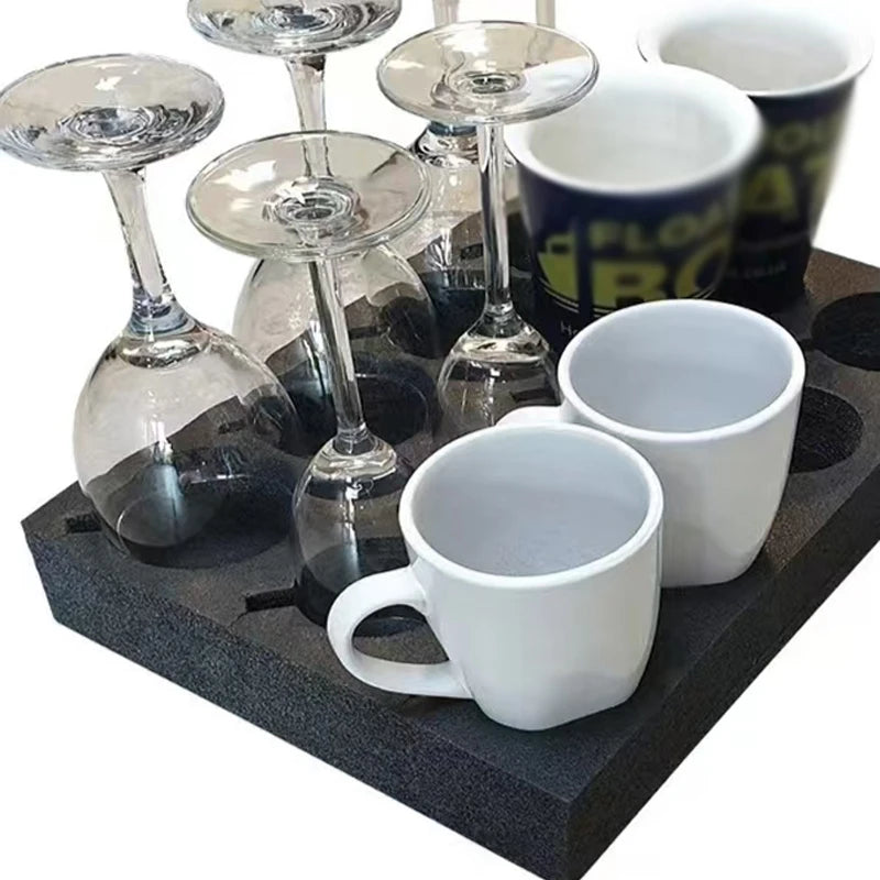 support gobelets mousse alvéolée plateau verres tasses bouteilles caravane camping rangement multifonction noir transparent