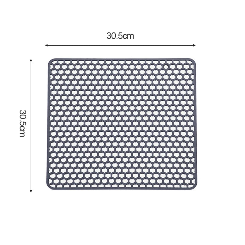 tapis protection silicone moderne gris perforations antidérapant cuisine vaisselle fond évier résistance chaleur