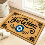 tapis d'entrée moderne lettres grecques œil bleu motifs floraux antidérapant polyester