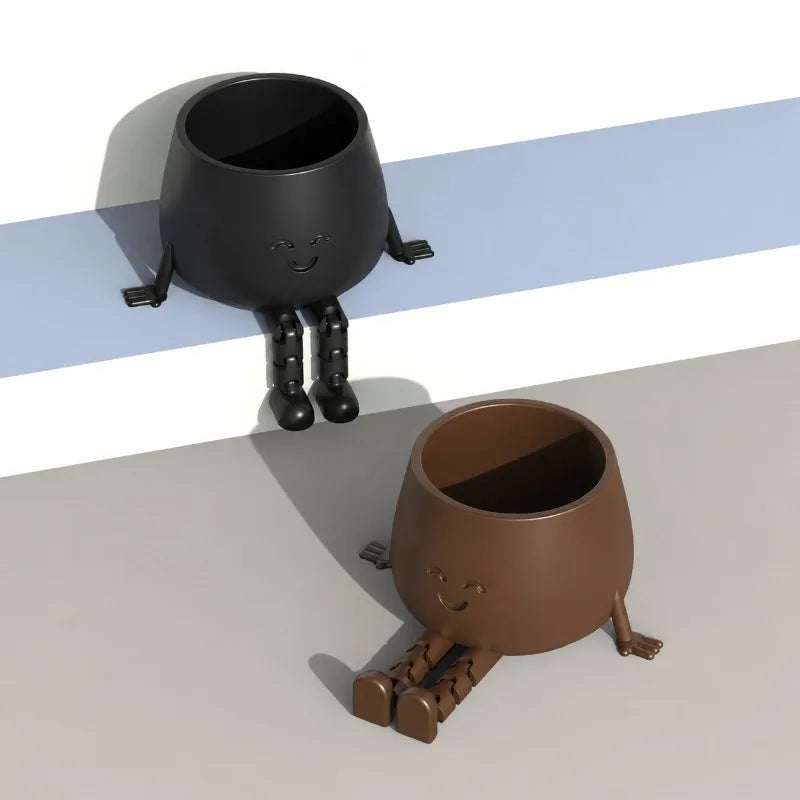 cache pot visage souriant rouge blanc noir plantes succulentes moderne articulation flexible décoration mignonne
