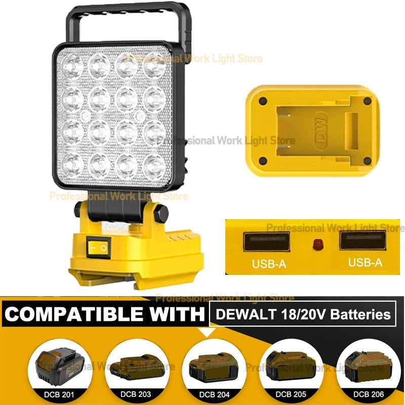 lampe travail led jaune moderne robuste interrupteur luminosité port usb poignée transport sans fil