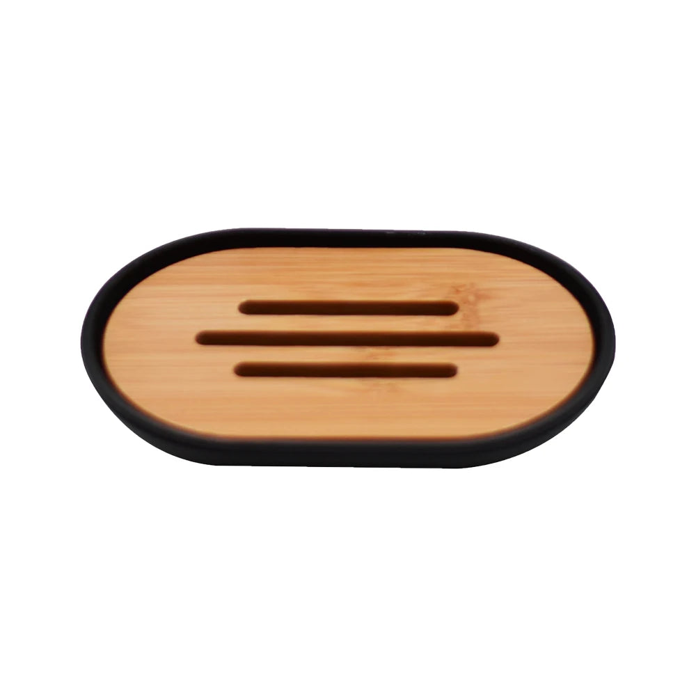 ensemble salle bain bambou distributeur savon porte brosse dents porte savon tasse noir