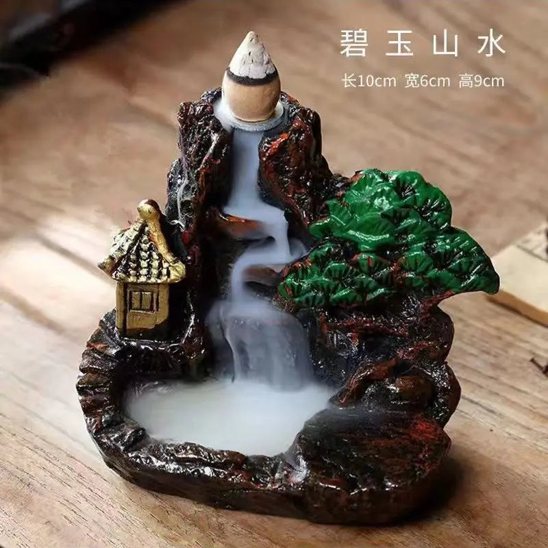 décoration zen fontaine cascade relief rocher lanterne animaux naturelle japonaise salon