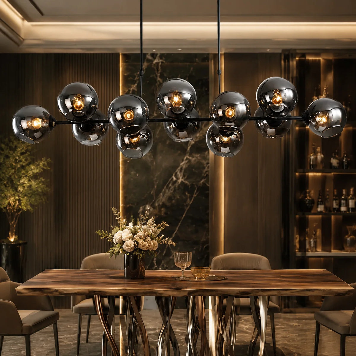 Suspension lumineuse moderne boules sphériques miroir noir scandinave led salon chambre étude